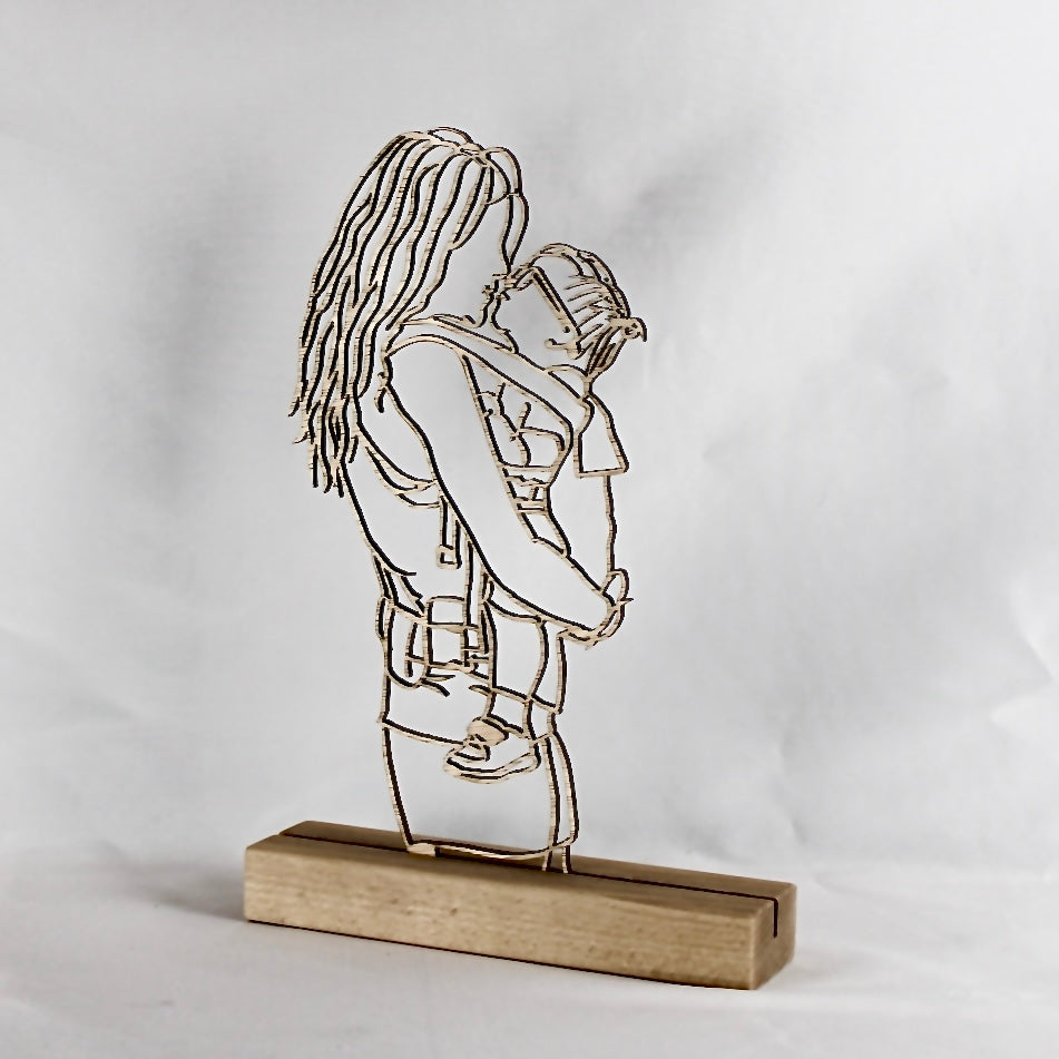Lijnportret hout in houder
